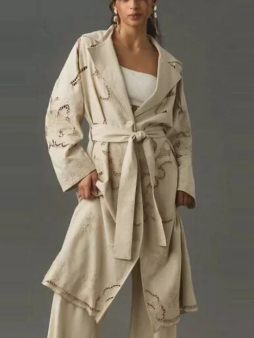 NWT Anthropologie x Avec Les Filles Cutwork Linen Trench Coat